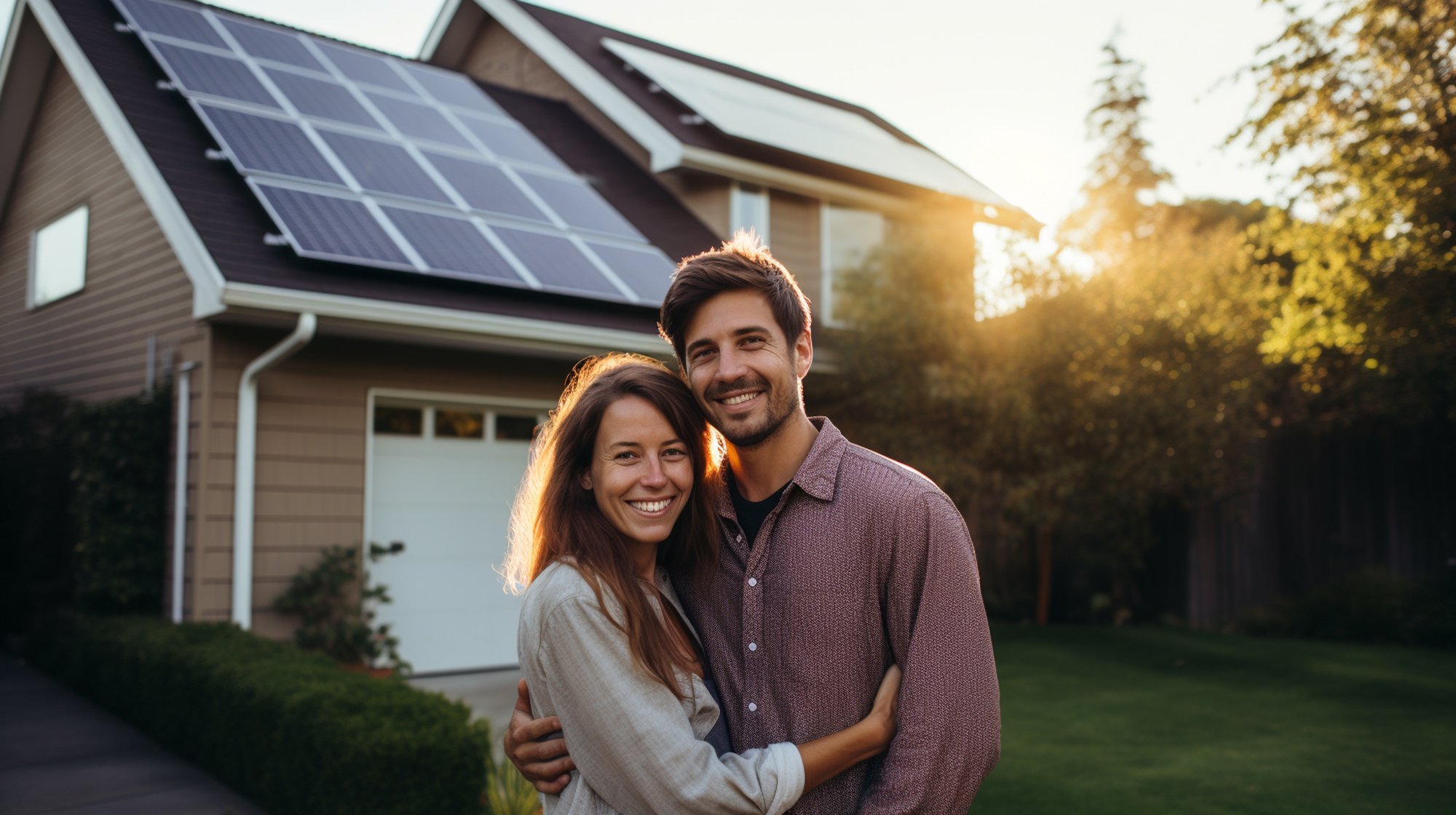 AdobeStock_676092180-Couple smiling in front of solar home